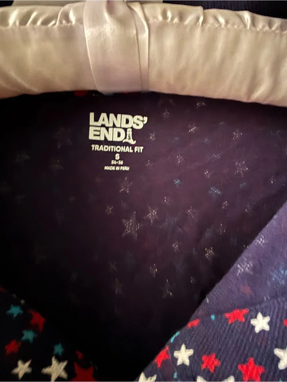 Lands End Polo Shirt Red, White & Blue Stars Men's SZ S